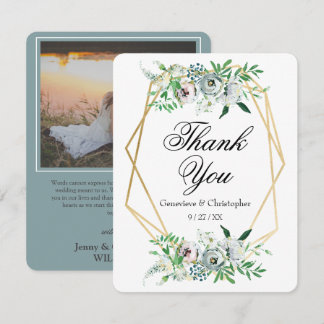 Tarjeta De Agradecimiento Boda floral elegante de acuarela azul
