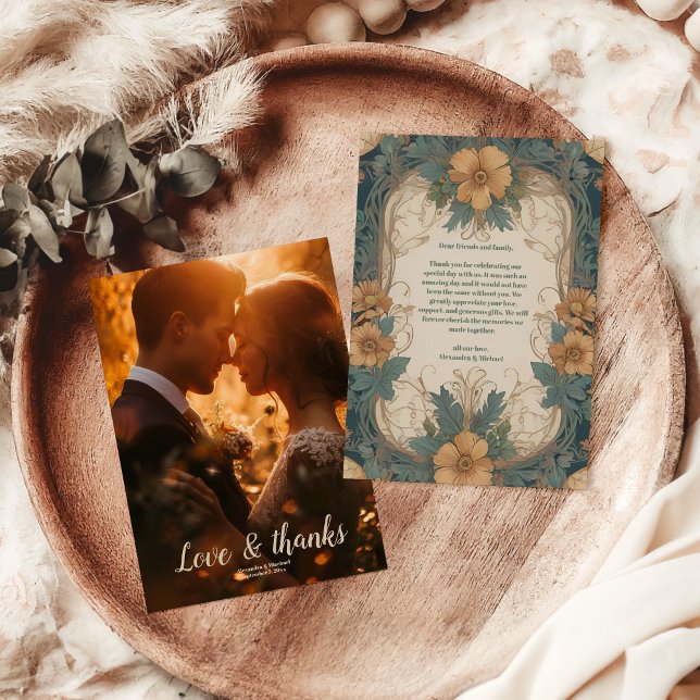 Tarjeta De Agradecimiento Boda floral elegante de Art Nouveau (Subido por el creador)