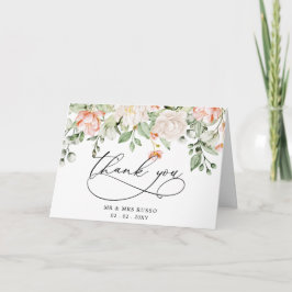 Tarjeta De Agradecimiento Boda floral elegante de color rosa con motivos bot