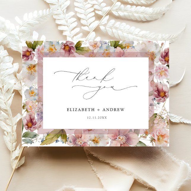 Tarjeta De Agradecimiento Boda floral elegante de color rosa rubor (Subido por el creador)