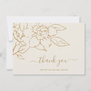 Tarjeta De Agradecimiento Boda floral elegante de línea de marfil
