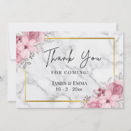 Tarjeta De Agradecimiento Boda floral elegante de mármol blanco