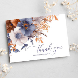 Tarjeta De Agradecimiento Boda Floral Elegante de polvo azul oxidado