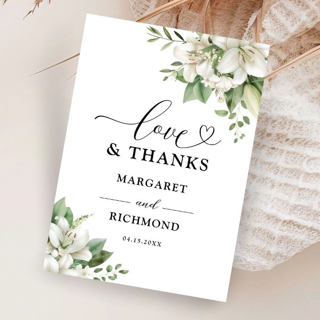 Tarjeta De Agradecimiento Boda Floral Elegante Lirio Blanco Gracias (Subido por el creador)