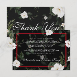 Tarjeta De Agradecimiento Boda floral elegante negro y rojo gracias
