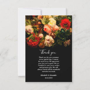 Tarjeta De Agradecimiento Boda floral elegante oscura y romántica