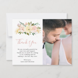 Tarjeta De Agradecimiento Boda floral elegante rosa sonrojado