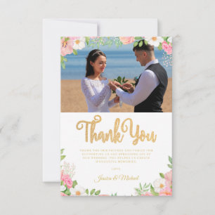 Tarjeta De Agradecimiento Boda Floral Elegante Rosa Tulip Pink Photo