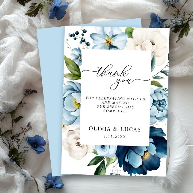 Tarjeta De Agradecimiento Boda floral elegante y ruidoso de la marina (Subido por el creador)