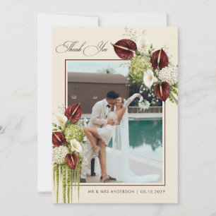 Tarjeta De Agradecimiento Boda floral en burgundy y verde salvia