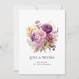 Tarjeta De Agradecimiento Boda floral en malva y dorado