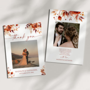Tarjeta De Agradecimiento Boda Floral Flor de Burgundy Oxidado Marrón