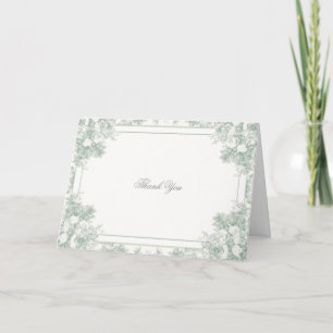 Tarjeta De Agradecimiento Boda Floral Francesa Vintage Jardín Verde Salvia