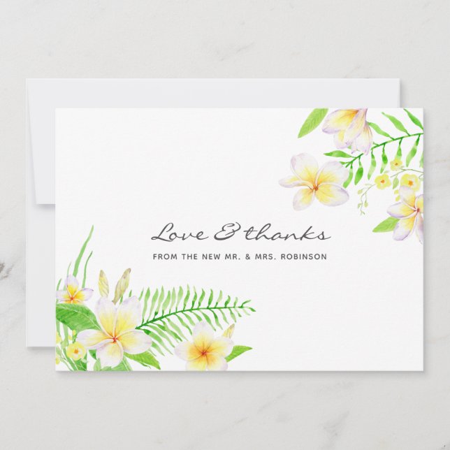 Tarjeta De Agradecimiento Boda floral frangipani (Anverso)