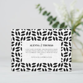 Tarjeta De Agradecimiento Boda floral geométrica de blanco y negro con clase