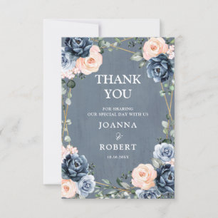 Tarjeta De Agradecimiento Boda floral geométrica Rubor Dusty Blue Peach