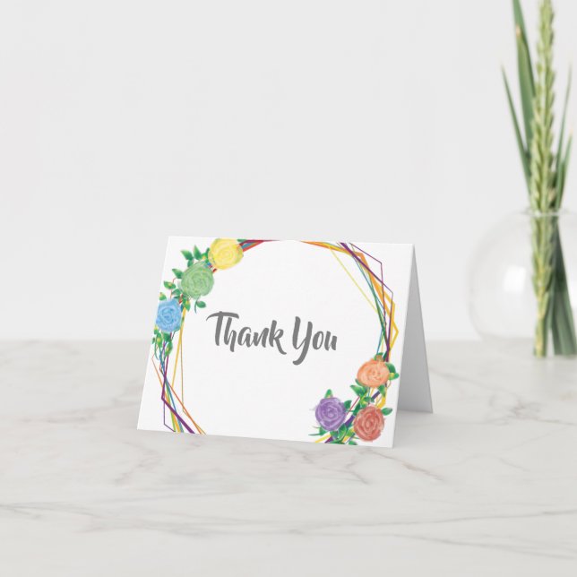 Tarjeta De Agradecimiento Boda floral geométrico Rainbow moderno Gracias (Anverso)