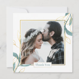 Tarjeta De Agradecimiento Boda floral Golden Green Watercolor