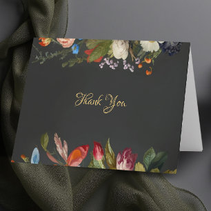 Tarjeta De Agradecimiento Boda Floral Gótica Romántica y Oscura y Melancólic