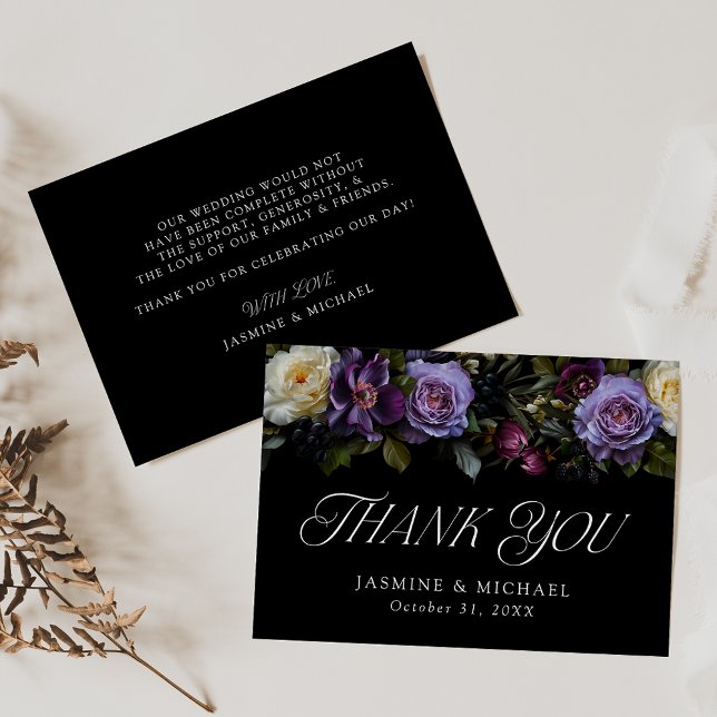 Tarjeta De Agradecimiento Boda floral gótica temperamental (Subido por el creador)