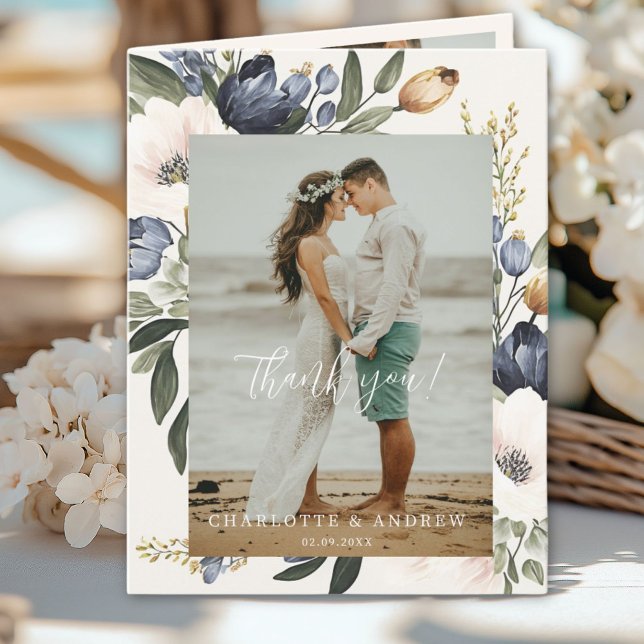 Tarjeta De Agradecimiento Boda Floral Gracias 3 fotos (Floral Wedding Thank You 3 Photos)