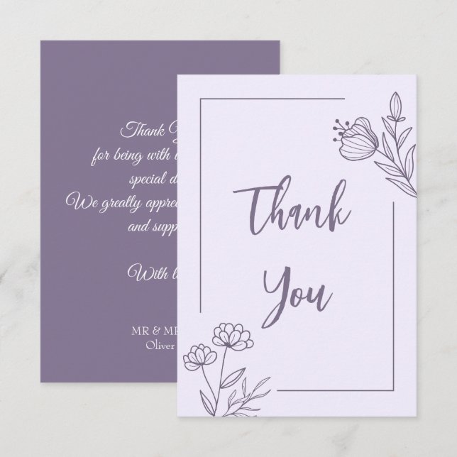 Tarjeta De Agradecimiento Boda floral malva simple (Anverso / Reverso)