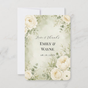 Tarjeta De Agradecimiento Boda Floral Marfil Verde Salvia