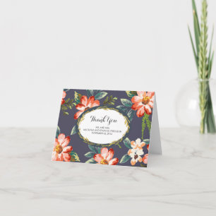 Tarjeta De Agradecimiento boda floral marina - oro gracias