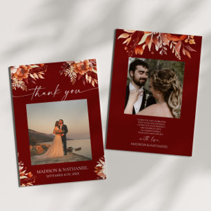 Tarjeta De Agradecimiento Boda Floral Marrón Borgoña Oxidado