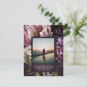 Tarjeta De Agradecimiento Boda floral maximalista elegante de color púrpura