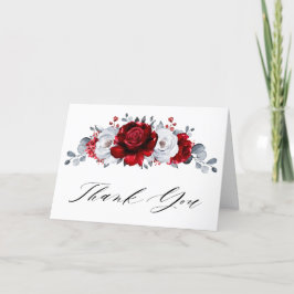 Tarjeta De Agradecimiento Boda floral metálico Royal Red White Silver