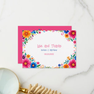 Tarjeta De Agradecimiento Boda Floral Mexicana Colorida