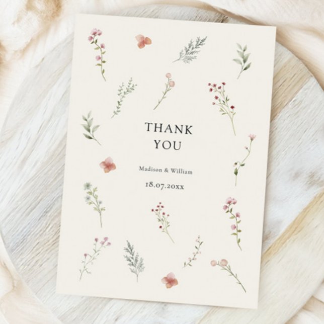 Tarjeta De Agradecimiento Boda floral minimo Beige Boho (Subido por el creador)
