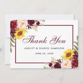 Tarjeta De Agradecimiento Boda floral mixta de acuarela burgundy