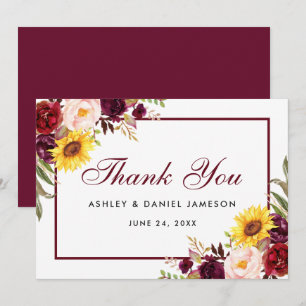 Tarjeta De Agradecimiento Boda floral mixta de acuarela burgundy