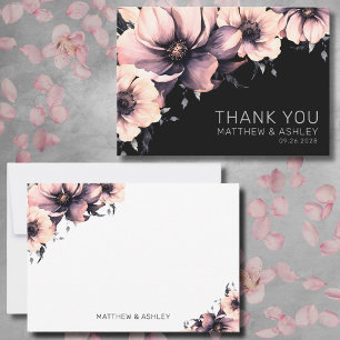 Tarjeta De Agradecimiento Boda floral moderna de rosa y negro