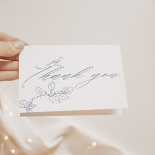 Tarjeta De Agradecimiento Boda Floral Moderno Dusty Blue Vintage