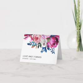 Tarjeta De Agradecimiento Boda floral moderno rosa brillante brillante