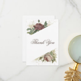 Tarjeta De Agradecimiento Boda Floral Moderno Rústico Burgundy Marsala Gold