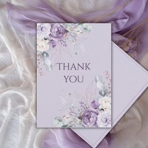 Tarjeta De Agradecimiento Boda floral morada elegante