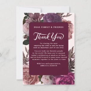 Tarjeta De Agradecimiento Boda floral moreno morado y morado