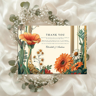 Tarjeta De Agradecimiento Boda floral Naranja Art Nouveau