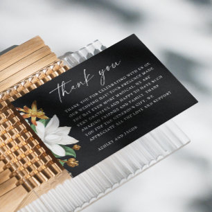 Tarjeta De Agradecimiento Boda Floral Negra   Escritura Moderna Romántica