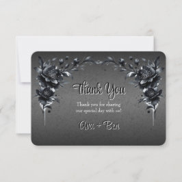 Tarjeta De Agradecimiento Boda floral negra gótica