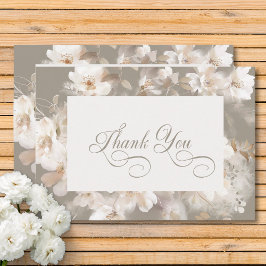 Tarjeta De Agradecimiento Boda floral neutra de origen romántico beige