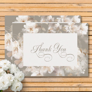 Tarjeta De Agradecimiento Boda floral neutra de origen romántico beige