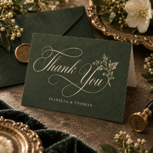 Tarjeta De Agradecimiento Boda Floral Ornata Verde Bosque Vintage