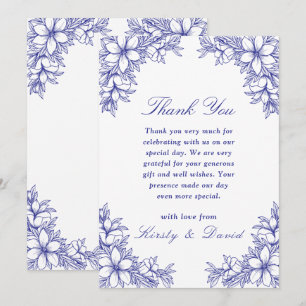 Tarjeta De Agradecimiento Boda Floral Ornate Azul