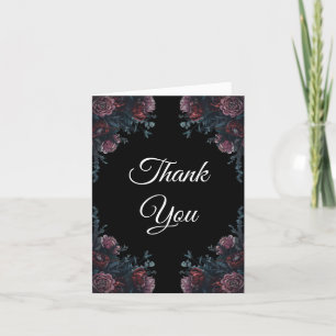Tarjeta De Agradecimiento Boda floral oscuro Gothic Black Elegant