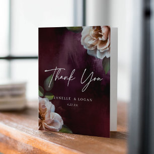Tarjeta De Agradecimiento Boda floral oscuro y amoroso